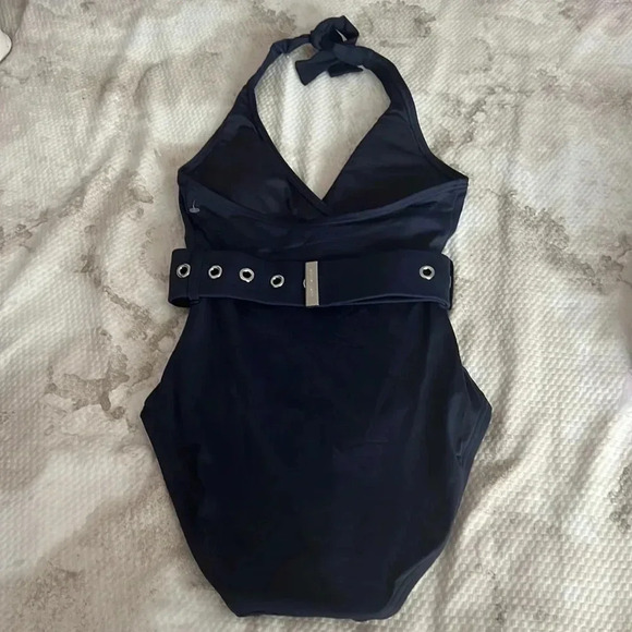MICHAEL Michael Kors Surplice Halter One Piece Swimsuit Size 4 Navy - Picture 7 of 9